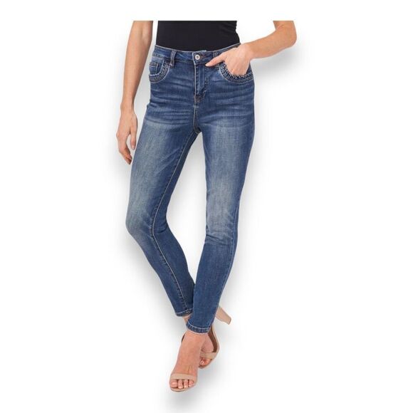 CeCe Plus Sized High Waist Frill Pocket Straight Leg Jeans Sz 20 W - Picture 1 of 12